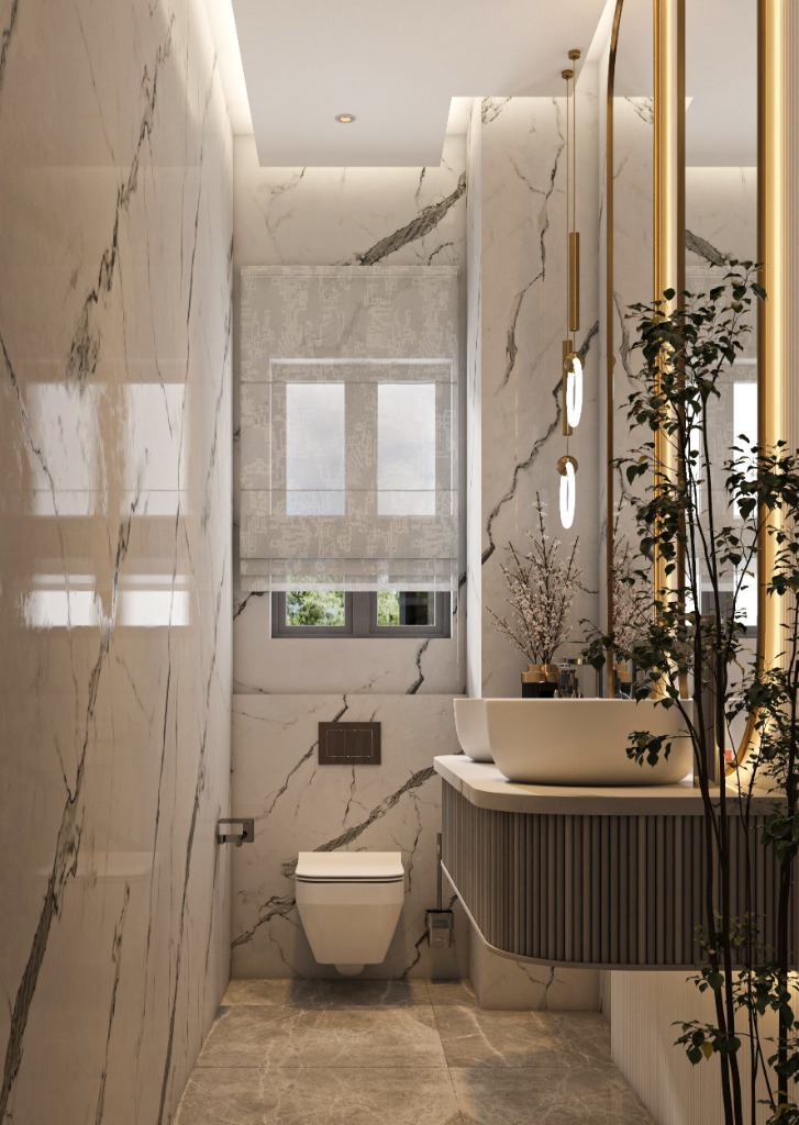 The Calacatta & Fluted Marble Powder Room
